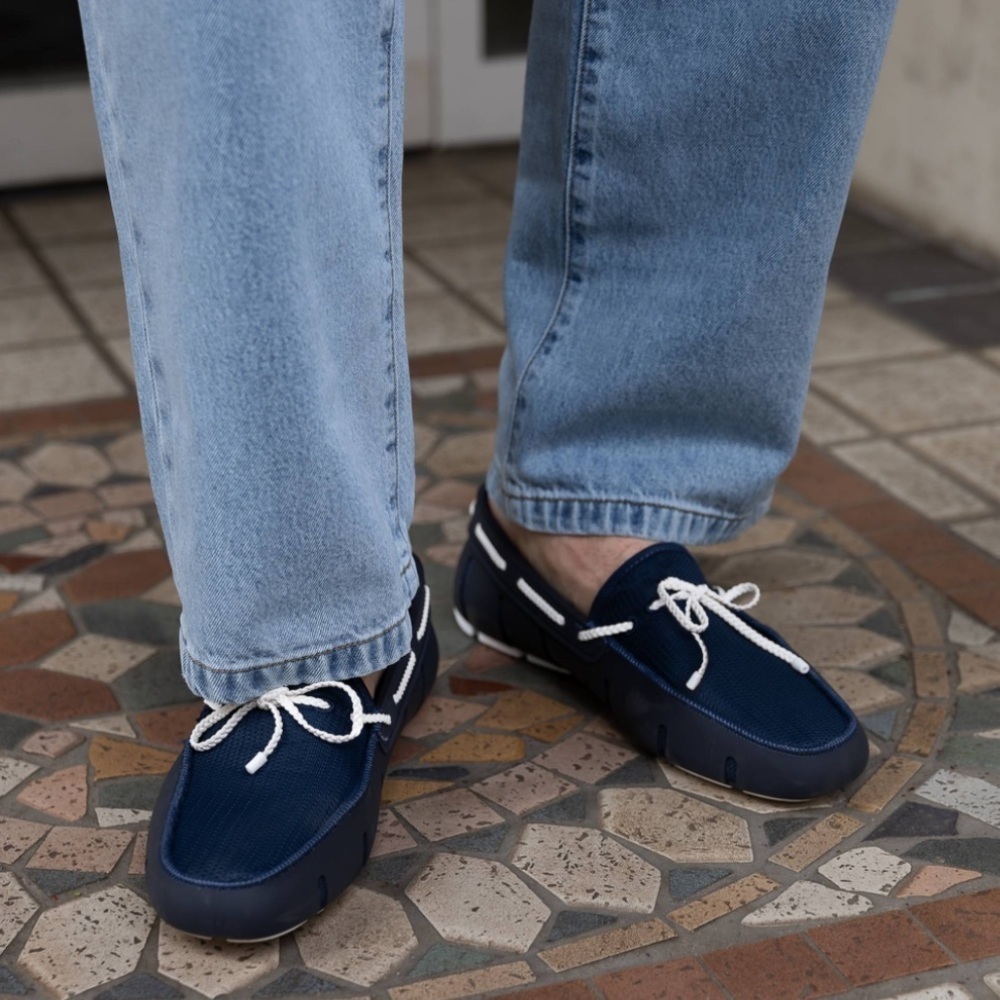 SWIMS navy blue and white Braided Lace Loafers Size 9.5